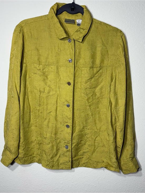 Chico's Tops - Chico’s Size 1 Yellow Jacquard Button Front Jacket Blouse Lightweight Casual